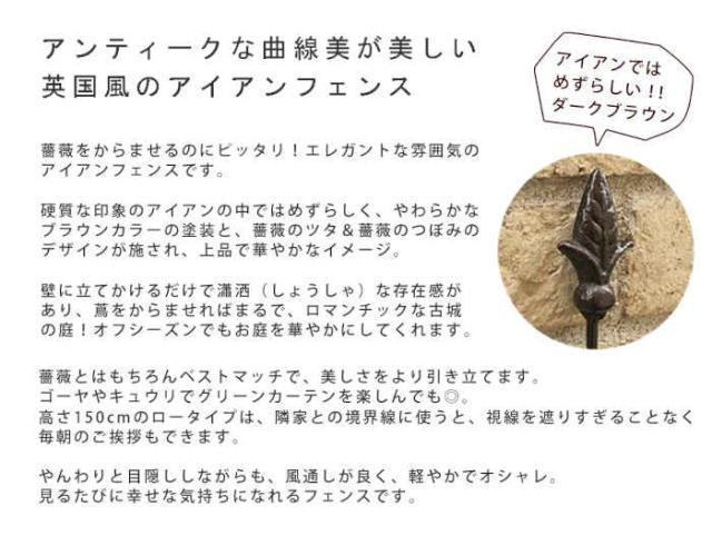 北海道・沖縄・離島配送不可 代引不可 フェンス アイアンローズフェンス150 ロータイプ 4枚組 スチール フラワーフェンス 庭 ガーデン ガーデニング 花壇 薔薇 仕切り 目隠し 防犯 ダークブラウン 住まいスタイル IFROSE-150-4P_2