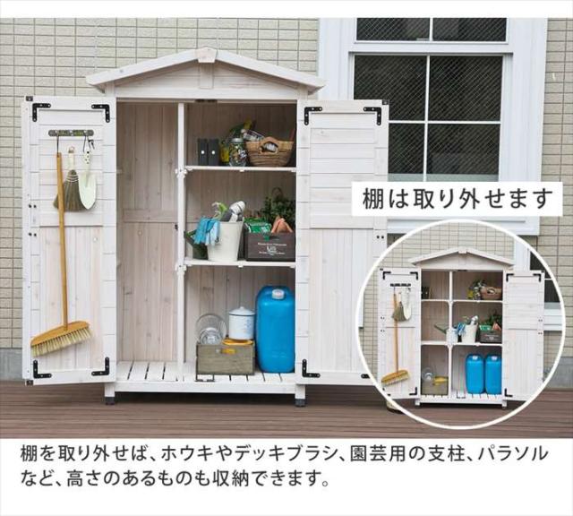 北海道・沖縄・離島配送不可 代引不可 三角屋根収納庫 物置 小屋 倉庫 W1060×D690×H600mm 木製 天然木 杉 棚板付き 庭 ガーデン ガーデニング 掃除道具 アウトドアグッズ 防災 備蓄 収納 アンティーク風 北欧風 住まいスタイル KGRS1600_4