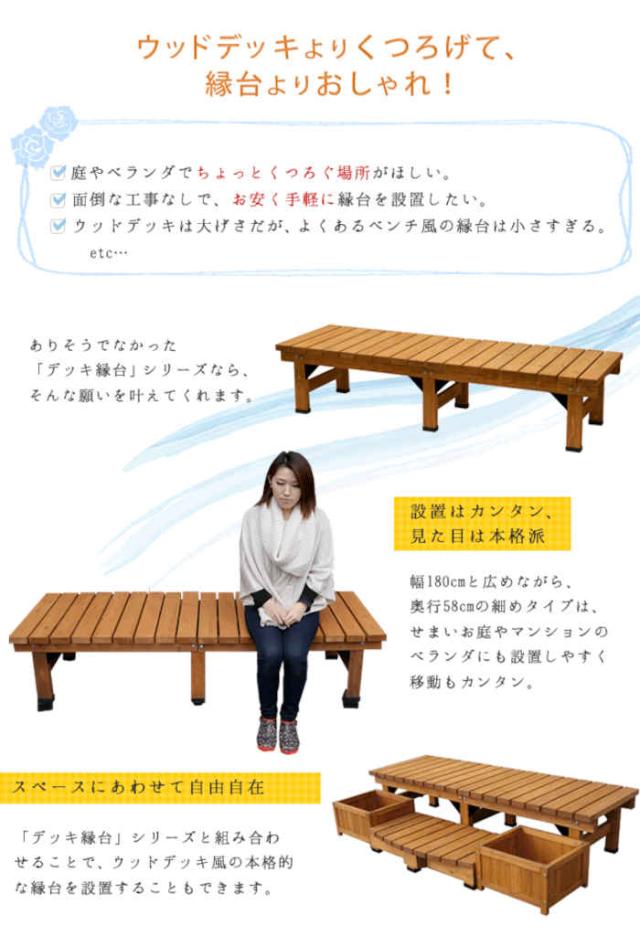 北海道・沖縄・離島配送不可 代引不可 デッキ縁台 180×58 ステップセット 35mm天板 ウッドデッキ 縁側 木製 天然木 杉 すのこ ベランダ バルコニー テラス 庭 ガーデン ガーデニング ガーデンファニチャー 住まいスタイル DE-180STP_2