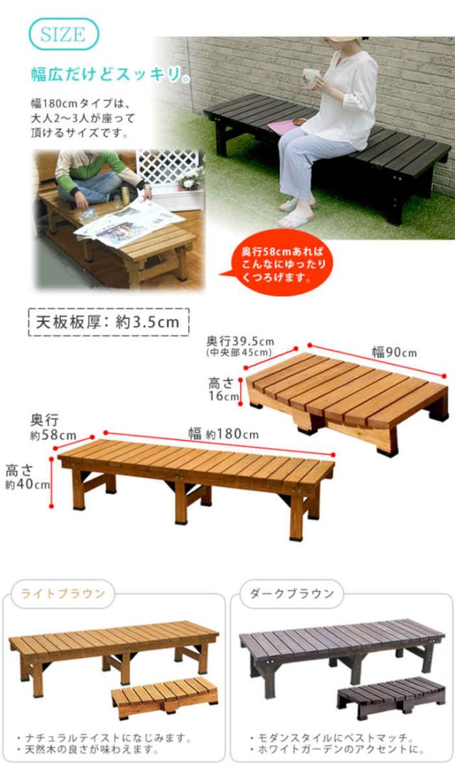 北海道・沖縄・離島配送不可 代引不可 デッキ縁台 180×58 ステップセット 35mm天板 ウッドデッキ 縁側 木製 天然木 杉 すのこ ベランダ バルコニー テラス 庭 ガーデン ガーデニング ガーデンファニチャー 住まいスタイル DE-180STP_6