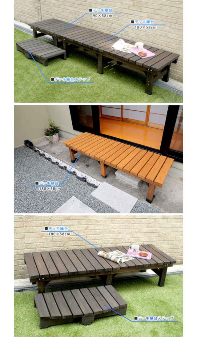 北海道・沖縄・離島配送不可 代引不可 デッキ縁台 180×58 ステップセット 35mm天板 ウッドデッキ 縁側 木製 天然木 杉 すのこ ベランダ バルコニー テラス 庭 ガーデン ガーデニング ガーデンファニチャー 住まいスタイル DE-180STP_8