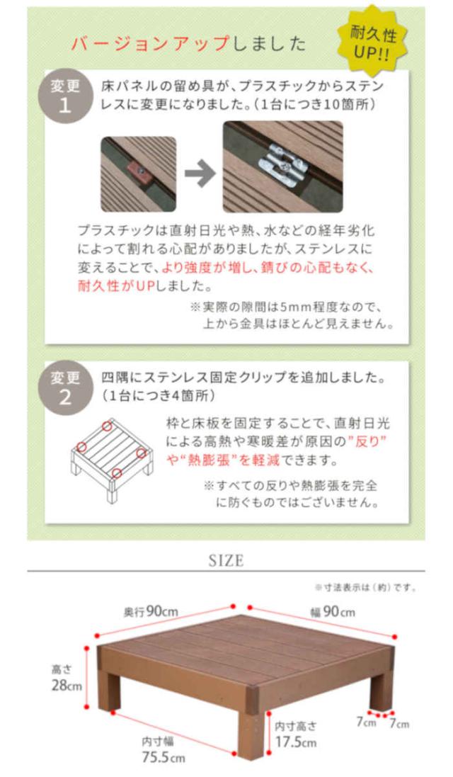 北海道・沖縄・離島配送不可 代引不可 ウッドデッキ 人工木 W900×D900×H280mm 1台 天然木のような風合い 合成樹脂 腐らない 丈夫 長持ち ささくれない 簡単組立 メンテナンス簡単 ecofeel 住まいスタイル PWDE-1P_7