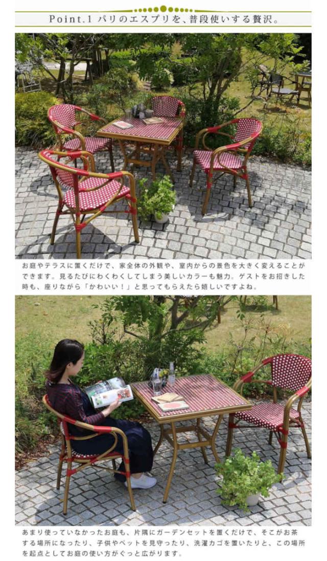 北海道・沖縄・離島配送不可 代引不可 スクエアテーブル 3点セット ガーデンテーブル 四角 正方形 ガーデンチェア2脚 アルミフレーム PEラタン 強化ガラス ベランダ バルコニー テラス 庭 ガーデン プレジール 住まいスタイル PLS-S70-3PSET_2