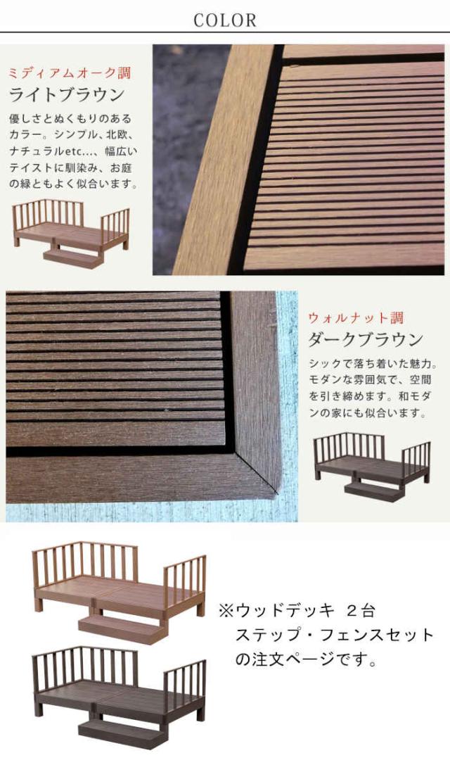 北海道・沖縄・離島配送不可 代引不可 ウッドデッキ 人工木 2台＋ステップ・フェンスセット 天然木のような風合い 合成樹脂 腐らない 丈夫 長持ち ささくれない 簡単組立 メンテナンス簡単 ecofeel 住まいスタイル PWDE-2P-SFSET_8