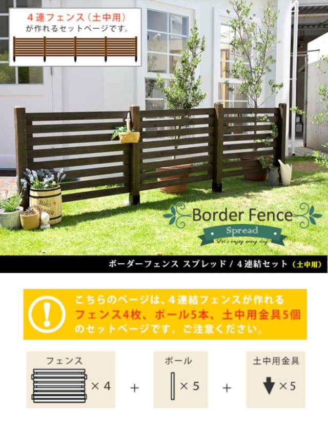 北海道・沖縄・離島配送不可 代引不可 フェンス ボーダーフェンス 土中4連結セット 木製 天然木 杉 ガーデンフェンス 柵 仕切り 目隠し 防犯 庭 花壇 フレンチカントリー モダン スタイリッシュ スプレッド 住まいスタイル SFBF1000-4UB_1