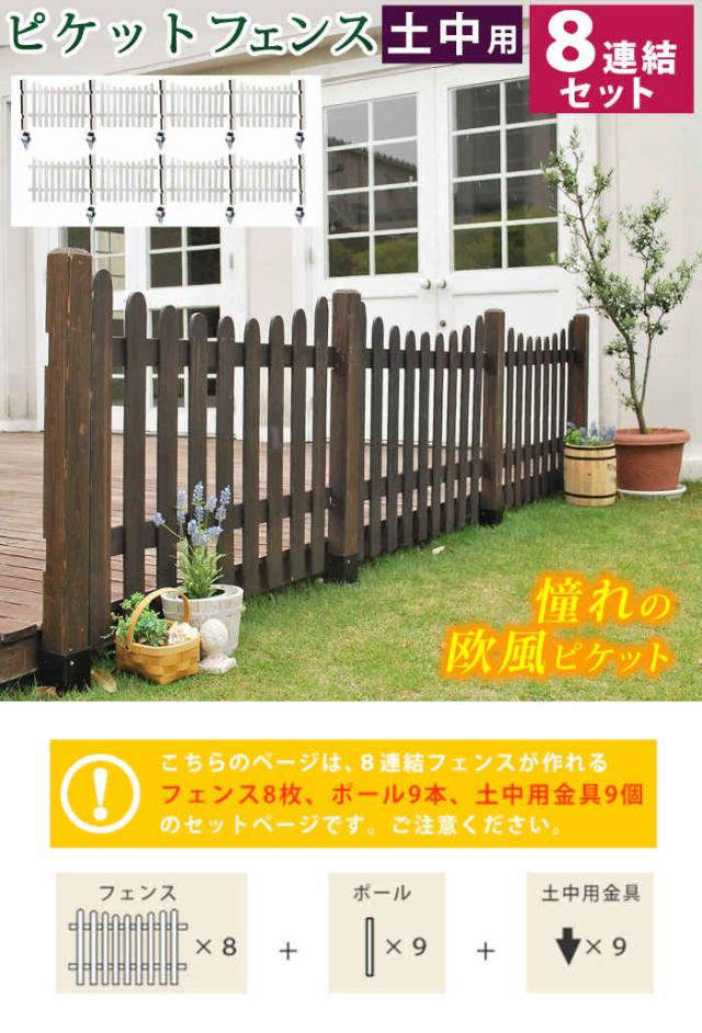 北海道・沖縄・離島配送不可 代引不可 フェンス ガーデンフェンス ピケットフェンス U型 土中8連結セット 木製 天然木 柵 杭 目隠し 庭 ガーデンファニチャー フレンチカントリー プロバンス風 和モダン 住まいスタイル SFPU1200-8UB_1