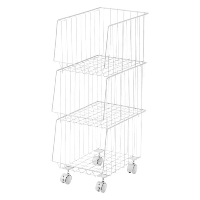 北海道・沖縄・離島配送不可 代引不可 ワイヤーラック スタッキングワゴン3D 3段重ね キャスター付 ワイヤーワゴン スタッキング 収納 インテリア ストッカー シンプル ホワイト 東谷 AKB-438WHの通販は