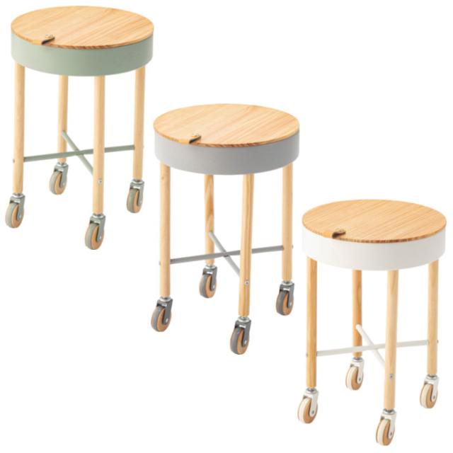 北海道・沖縄・離島配送不可 代引不可 サイドテーブル W35×D35×H51.5cm 木製 パイン材 キャスター付き 収納付き 円 丸 インテリア 家具 リビング 寝室 ソファサイド ベッドサイド 北欧インテリア 組立式 東谷 PW-56の通販は 8,503円