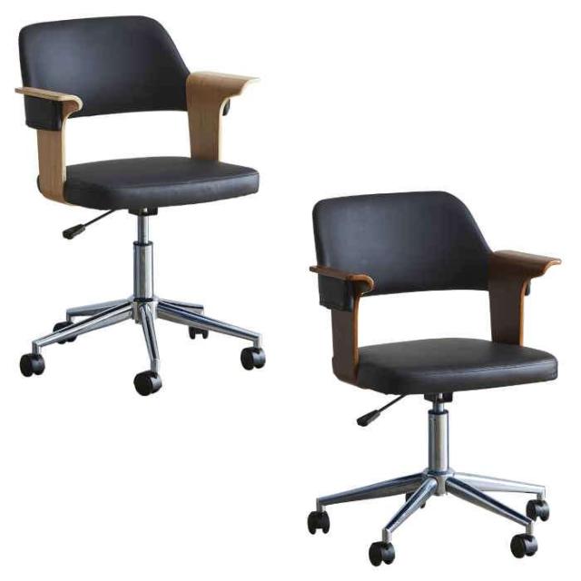 北海道・沖縄・離島配送不可 代引不可 デスクチェア 曲線が美しい 皮革と曲木の組み合わせ エレガントなフォルム 肘掛け キャスター付き 書斎 オフィス ホームテイスト SH-23-KDWの通販は