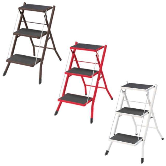 北海道・沖縄・離島配送不可 代引不可 ステップ台 踏み台 脚立 3段 W42.5×D65.5×H68cm スチール 軽量 折りたたみ グリップ付き 持ち運び ディスプレイ台 簡易チェア アシスタ 東谷 PC-344の通販は