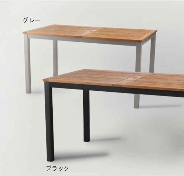 北海道・沖縄・離島配送不可 代引不可 ダイニングテーブル W140×D80×H74cm 木製 天然木 アルミ アジャスター付 パラソルホール 屋外 ベランダ バルコニー テラス ガーデン 庭 組立式 オリー 東谷 ODS-74_6