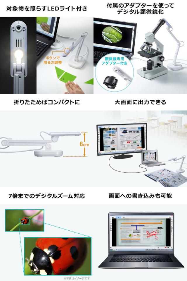 即納 代引不可 書画カメラ USB 立体物や見開きA3サイズの資料を手軽に撮影できる 高解像度 800万画素 サンワサプライ CMS-V46W_3