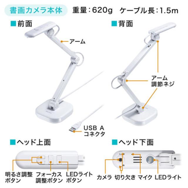 即納 代引不可 書画カメラ USB 立体物や見開きA3サイズの資料を手軽に撮影できる 高解像度 800万画素 サンワサプライ CMS-V46W_6