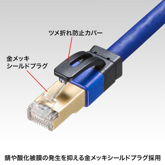 即納 代引不可 LANケーブル カテゴリ7A CAT7A 10m ツメ折れ防止カバー 超高速10Gbps、超ワイドレンジ1000MHz伝送帯域 サンワサプライ KB-T7A-10BL_1