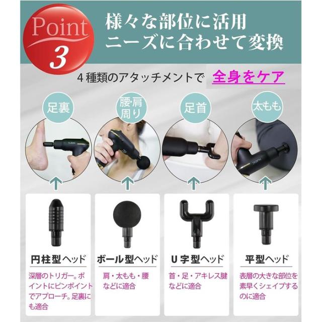 即納 温熱筋膜リリースガン 5段階温熱強力振動 筋肉リラックス ハンディガン 軽量持ちやすい 4種のアタッチメント付 プレゼントに最適 レッド HuBDIC ヒュービディックジャパン KMG-1-RED_5