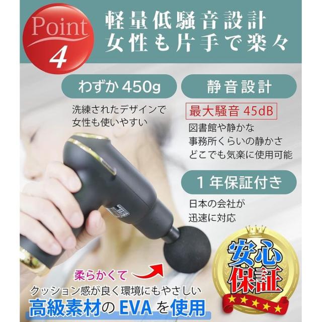 即納 温熱筋膜リリースガン 5段階温熱強力振動 筋肉リラックス ハンディガン 軽量持ちやすい 4種のアタッチメント付 プレゼントに最適 レッド HuBDIC ヒュービディックジャパン KMG-1-RED_6