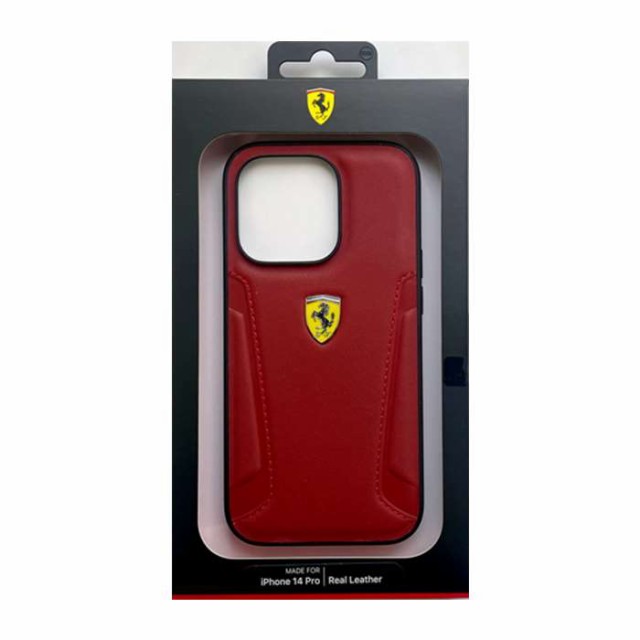 iPhone14 Pro ケース カバー FERRARI フェラーリ 本革 背面ケース レッド RED バックケース LEATHER CASE  エアージェイ FEHCP14LRBURの通販は