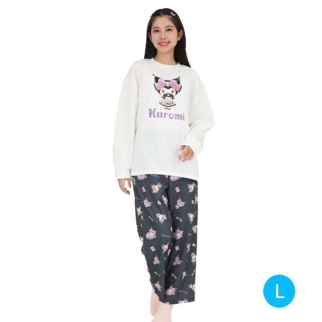 ドレスアップ クロミ セットアップパジャマ レディース Lサイズ（IV×BK）長袖 パジャマ ねまき ルームウエア 部屋着 巾着付き サザック SAN-1857L_IVBKの通販は 4,772円