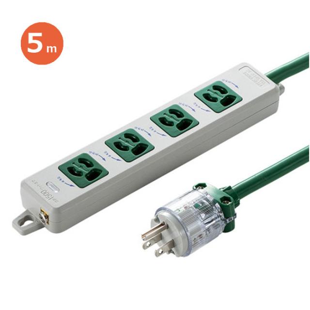 代引不可 電源タップ 医用ホスピタルグレードプラグ採用のマグネット付抜け止め電源タップ 3P 4個口 グリーン 5m サンワサプライ TAP-HPM4-5Gの通販は 9,399円