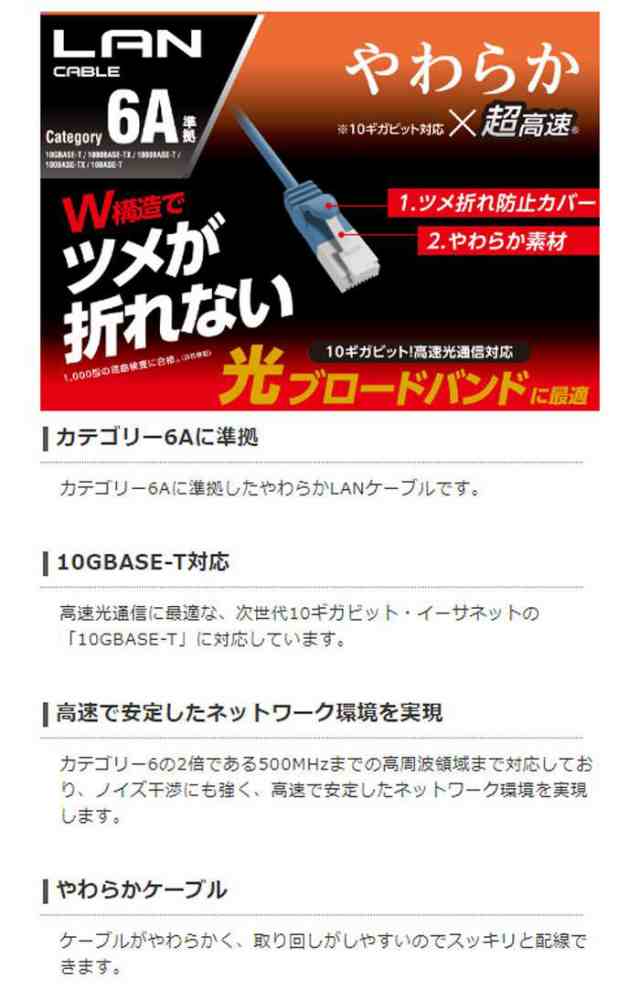 5個セット】 サンワサプライ つめ折れ防止カテゴリ6LANケーブル KB