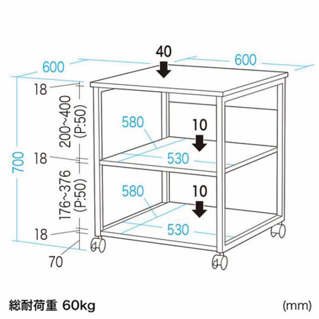 即納 代引不可 木目調プリンタスタンド W600×D600mm プリンタースタンド 揺れ止めバックパネル キャスター付 おしゃれ オフィス サンワ