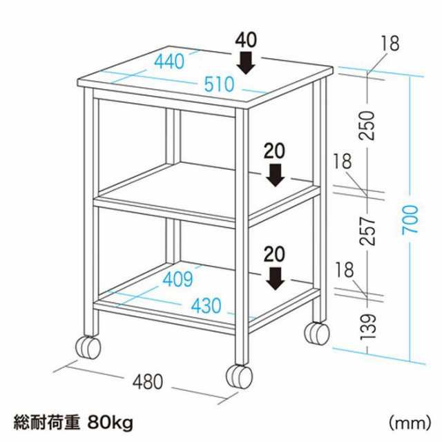 代引不可 レーザープリンタスタンド W510×D440mm キャスター付 プリンタ台 コンパクト 収納 便利 オフィス ライトグレー サンワサプライ