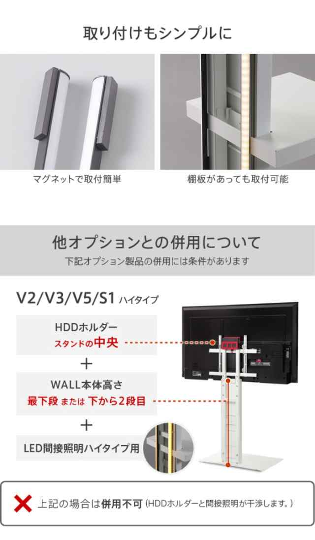 北海道・沖縄・離島配送不可 代引不可 WALLインテリアテレビスタンドV3・V2・S1対応 LED間接照明 ハイタイプ用ホワイト ナカムラ wlld96111の通販は