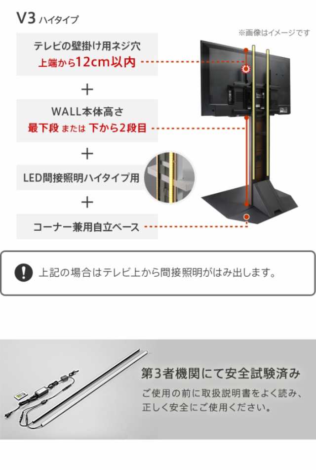 北海道・沖縄・離島配送不可 代引不可 WALLインテリアテレビスタンドV3・V2・S1対応 LED間接照明 ハイタイプ用ホワイト ナカムラ wlld96111の通販は