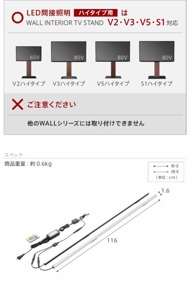 北海道・沖縄・離島配送不可 代引不可 WALLインテリアテレビスタンドV3・V2・S1対応 LED間接照明 ハイタイプ用ホワイト ナカムラ wlld96111の通販は