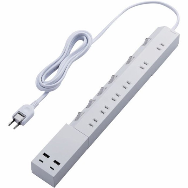 即納 代引不可 USBタップ USB Type-C×2(最大45W) USB-A×2(最大12W) 最大出力45W AC差込口×6 個別スイッチ 2.5m ホワイト エレコム ECT-24625WHの通販は