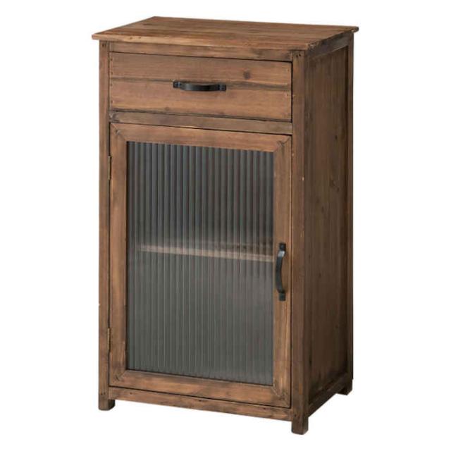 北海道・沖縄・離島配送不可 代引不可 ガラスキャビネット W40×D29×H66cm 木製 天然木 杉 波板ガラス 引き出し付き ガラス扉付き インテリア 家具 収納 古家具風 レトロ アンティーク風 ヴィンテージ風 東谷 CCR-108の通販は