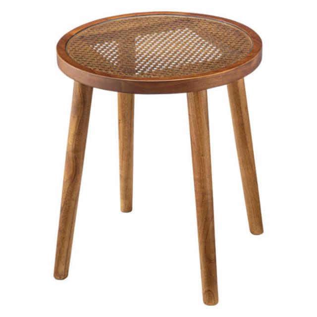 北海道・沖縄・離島配送不可 代引不可 ラウンドガラステーブル M W45×D45×H50cm 木製 天然木 ラタン 強化ガラス ミニテーブル サイドテーブル リビング ベッドサイド ソファサイド インテリア 家具 東谷 GT-779BRの通販は 9,010円