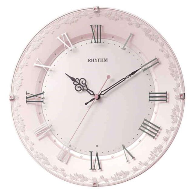 北海道・沖縄・離島配送不可 代引不可 リズム掛け時計 壁掛け 電波時計 直径33cm 連続秒針 クリスタル付留め飾り バラ模様 上品 エレガント インテリア リビング 寝室 ピンク ホームテイスト SH-11-538SR13--PKの通販は