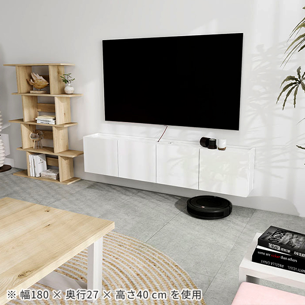 ウォールシェルフ フロート テレビボード フロートテレビボード テレビ台 TVボード 後付け 壁付け 扉 賃貸 白 50型 石膏ボード シンプル 鏡面 おしゃれ 省スペース 日本製 完成品 48型 幅150 浮かせる 高級感 収納 高さ40 壁掛け 42型 ホワイト 配線 ホテルライク ●_7