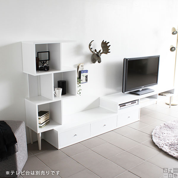 ホワイト 木製ディスプレイシェルフ 飾り棚 階段オープンラック 3段タイプ