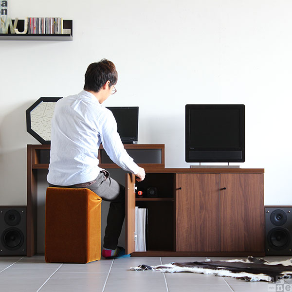 テレビ台 完成品 国産 収納 おしゃれ ハイタイプ コーナー テレビボード おしゃれ 北欧風 デスク 机 T+D 90W扉 ☆_9
