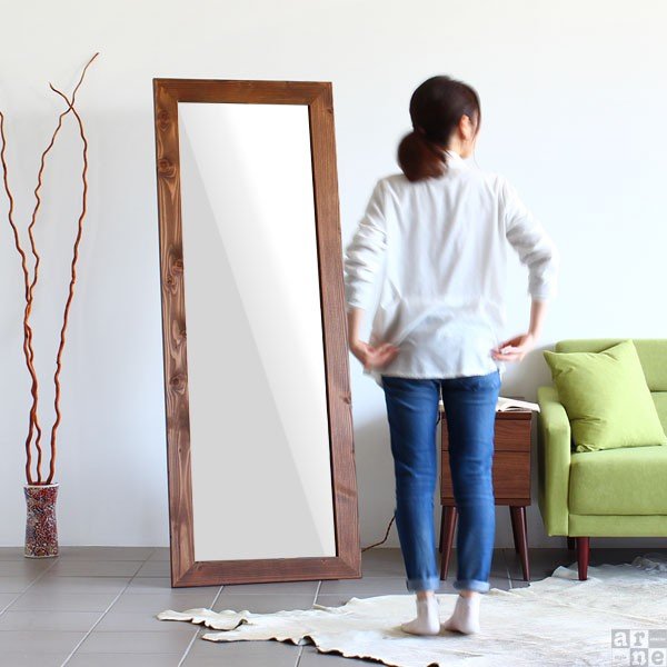 木枠インテリミラー（スタンド、壁掛け） ステラ ウォールナット ウォールミラー W62×155 壁掛け 全身 鏡