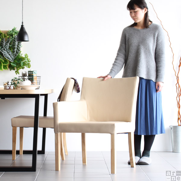 ダイニングチェア 合成皮革 背もたれ 肘付き おしゃれ ダイニングソファ JOY 1P Mサイズ 右肘タイプ 合皮生地 ナチュラル脚 1脚 □_5