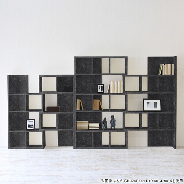 オープンシェルフ 4段 本棚 ディスプレイシェルフ 収納 鏡面 ブラック