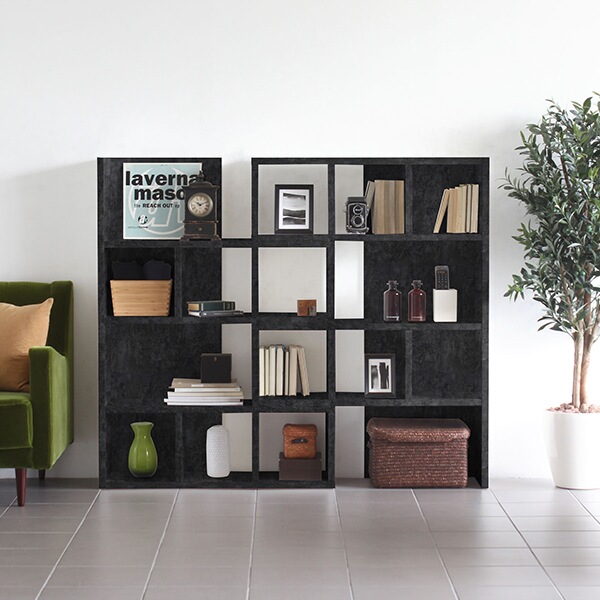 オープンシェルフ 4段 本棚 ディスプレイシェルフ 収納 鏡面 ブラック