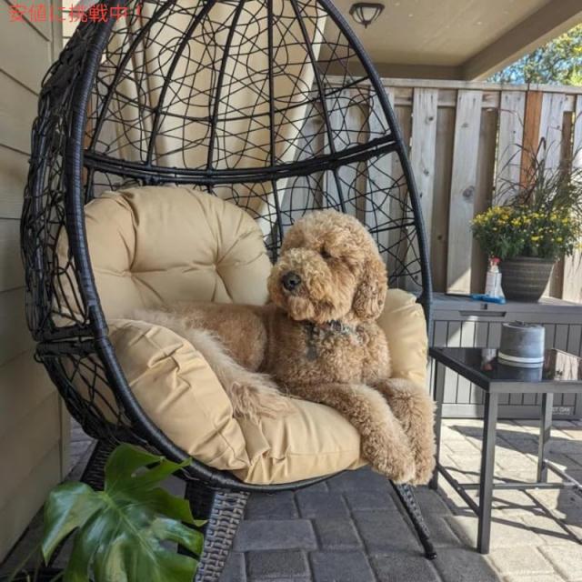 YITAHOME エッグチェア 編み細工 屋内 屋外 特大サイズラウンジチェア ベージュ Egg Chair Wicker Outdoor Indoor Oversized Large Lounger Beige_3