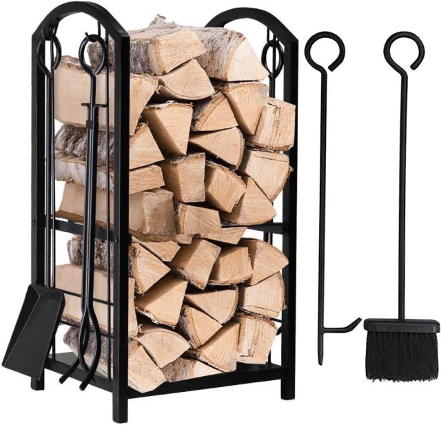 Amagabeli(アマガベリ) 薪ラック 暖炉用ツールラック 屋内薪ホルダー 暖炉 屋外丸太ホルダーラック 薪の収納 積み重ね ブラック 焚き火 薪ストーブ 薪ストック棚