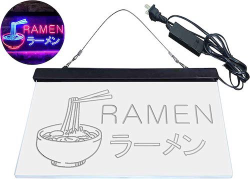 ラーメン屋さんネオンサイン ブルー＆レッド ディスプレイ LED 約30cm