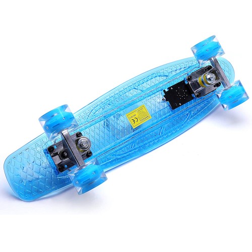 キッズ コンプリートスケートボード 55.8センチ ブルー Yhstapery 子供用 スケボー 光るスケートボード Kids Skate Board  with Led Light