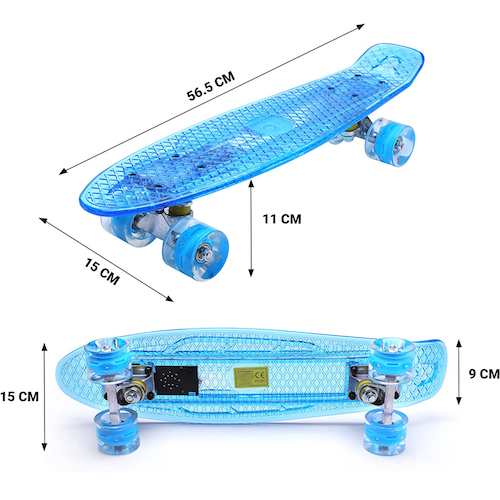 キッズ コンプリートスケートボード 55.8センチ ブルー Yhstapery 子供用 スケボー 光るスケートボード Kids Skate Board  with Led Light