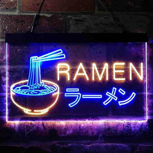 ラーメン屋さんネオンサイン ブルー＆イエロー ディスプレイ LED 約30cm×約20cm（12 x 8インチ） LED Neon Sign