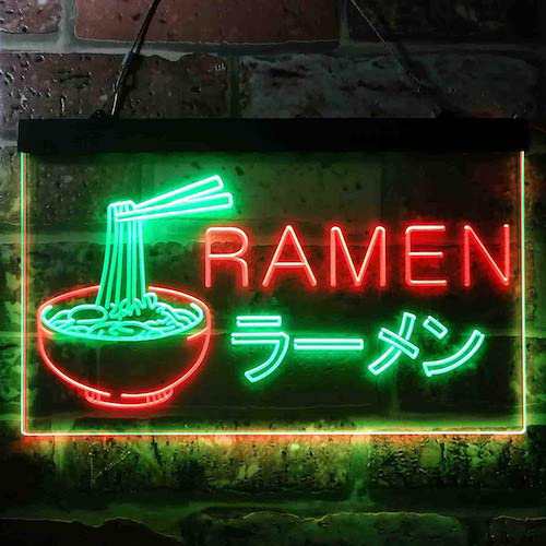 ラーメン屋さんネオンサイン グリーン＆レッド ディスプレイ LED 約30cm×約20cm（12 x 8インチ） LED Neon Sign