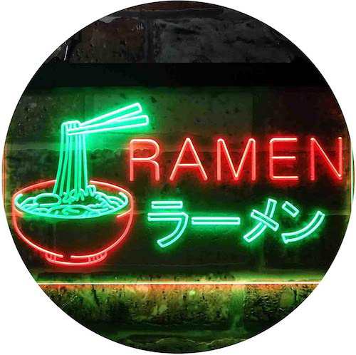 ラーメン屋さんネオンサイン グリーン＆レッド ディスプレイ LED 約30cm×約20cm（12 x 8インチ） LED Neon Sign