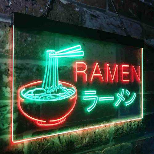 ラーメン屋さんネオンサイン グリーン＆レッド ディスプレイ LED 約30cm×約20cm（12 x 8インチ） LED Neon Sign