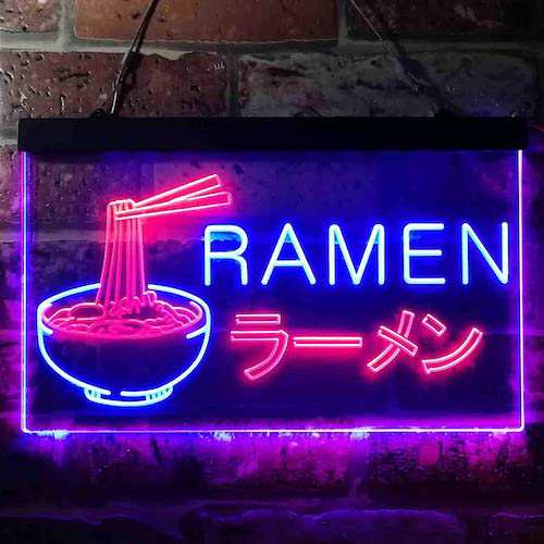 ラーメン屋さんネオンサイン レッド＆ブルー ディスプレイ LED 約30cm×約20cm（12 x 8インチ） LED Neon Sign